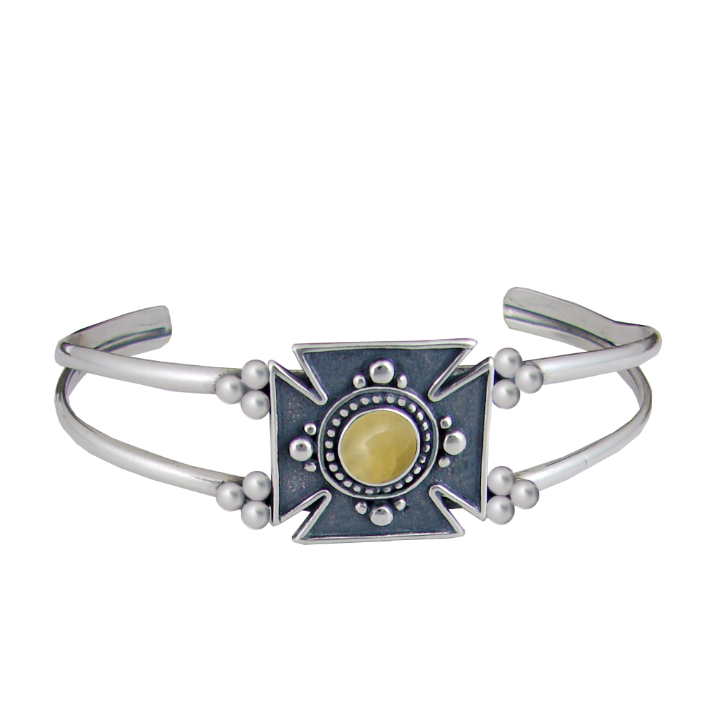 Sterling Silver Iron Cross Cuff Bracelet With Yellow